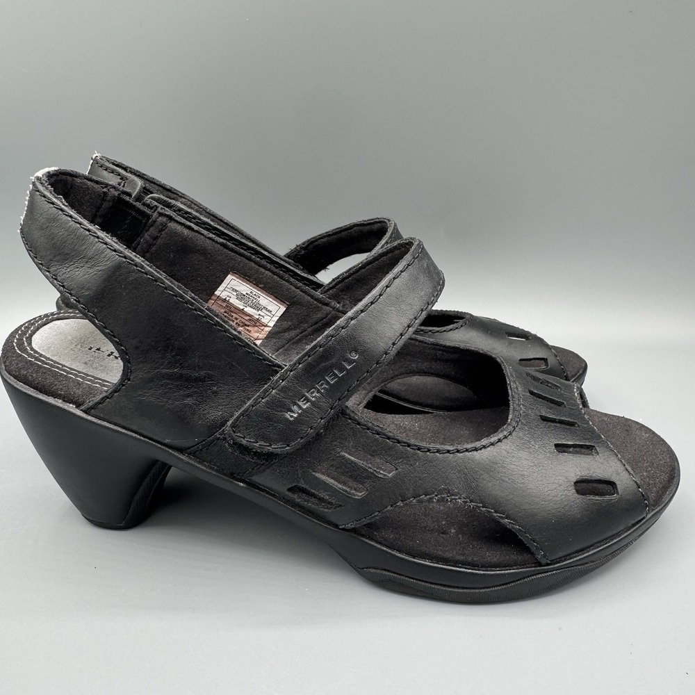 Merrell Sandals Womens 6.5 Evera Chase Mary Jane Heel Shoes Leather Black J57712